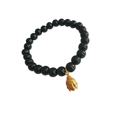 Buddha Face Charm Black Onyx Beads Bracelet